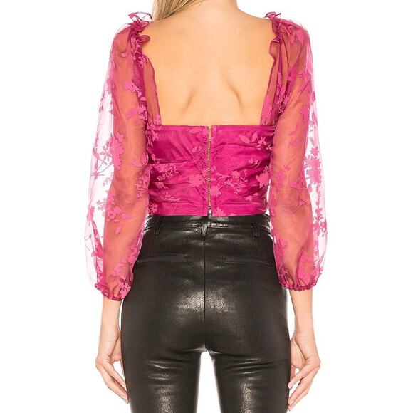 Lovers + Friends Octavia Crop Top in Magenta Corset Balloon Sleeve Tulle Blouse - Picture 3 of 9
